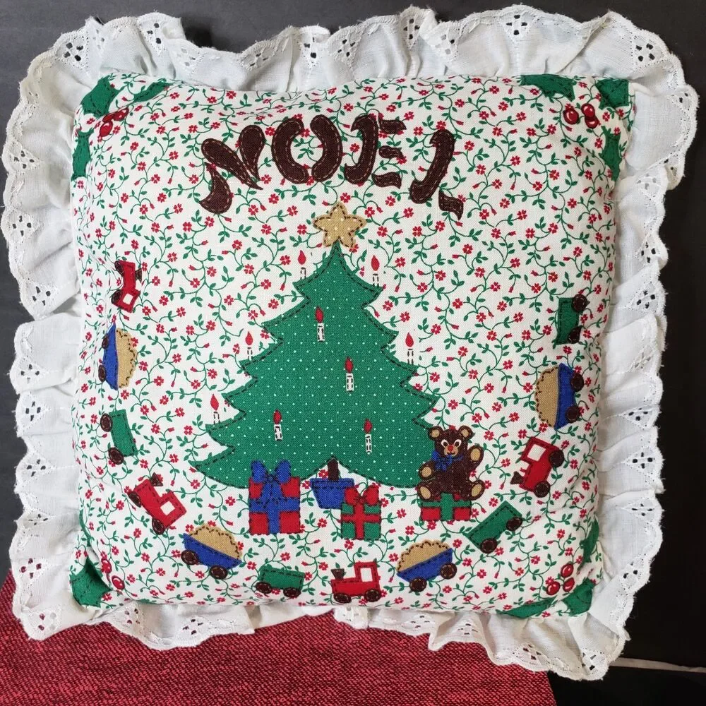 Vintage Christmas Themed Tree Ruffled Lace Edge Mini Throw Pillow 8x9 Small